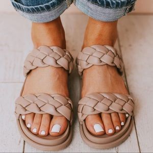 QUPID- Albina Braided Double Strap Sandals- Birch.